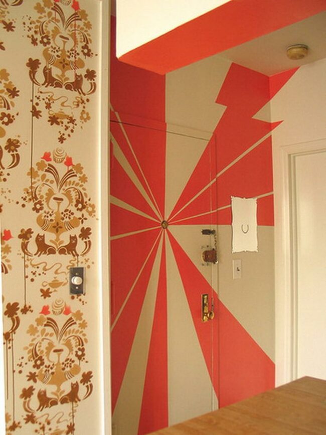 Red Geometric Wall Rays