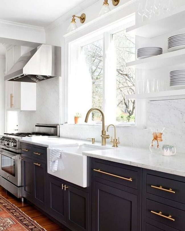 Gold Handles Dark Kitchen Sophistication