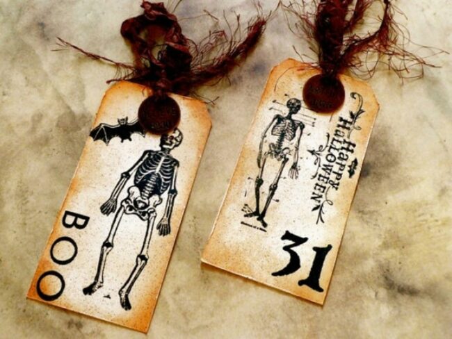 Antique Halloween Skeleton Tags