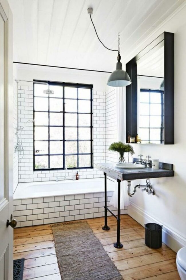 White Tiles Industrial Bathroom Charm