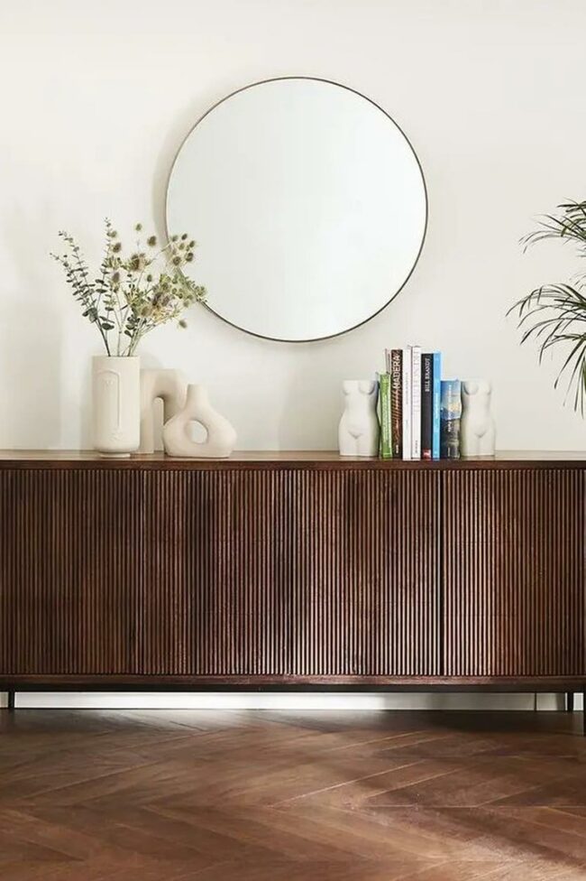 Dark Wood Vertical Grooves Sideboard