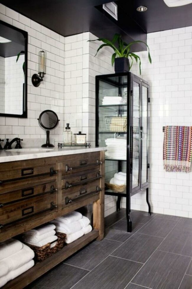 Green Accents Lift White Bathroom
