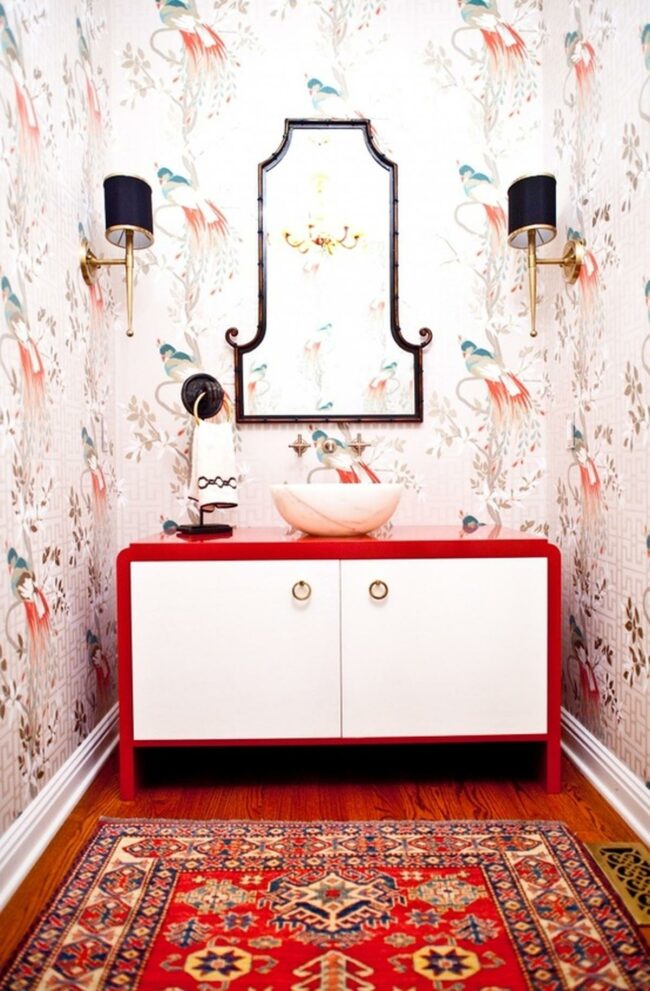 Bold Floral Aviary Bathroom