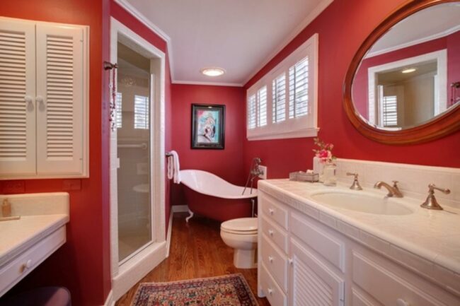 Cheerful Red Walls Classic Bathroom