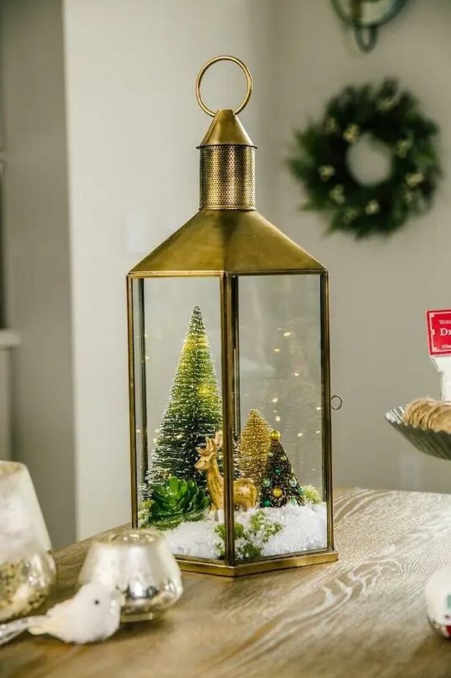 Golden Reindeer Winter Lantern