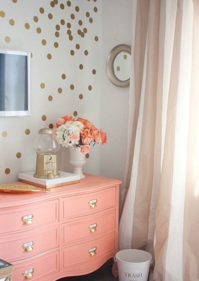 Coral Dresser Gold Dots