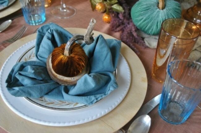 Colorful Pumpkin Blue Table Decor
