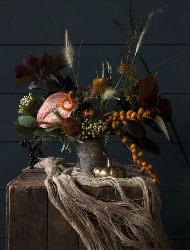 Navy Golden Pumpkin Centerpiece