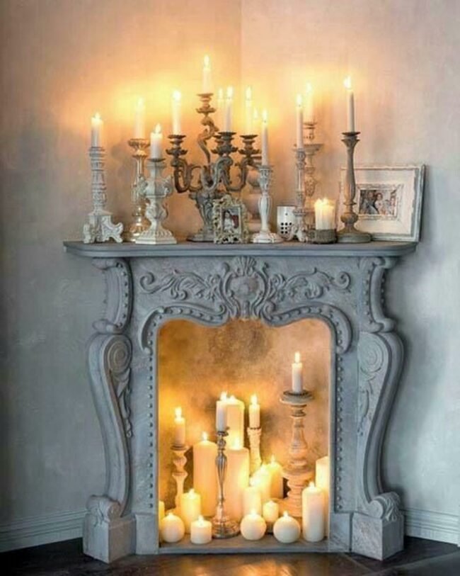 Stone Candlelit Hearth Display