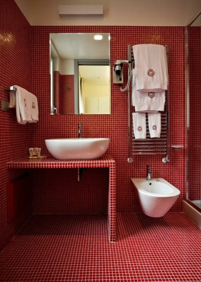 Vivid Red Tile Bathroom