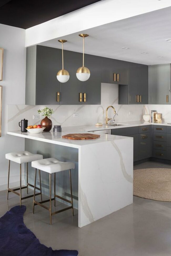 Gold-Accented Gray Kitchen