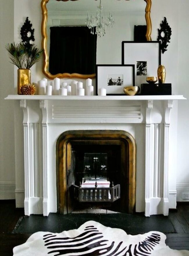 Gold-Trimmed White Fireplace