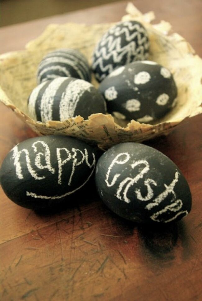 Chalk-Etched Black Easter Eggs