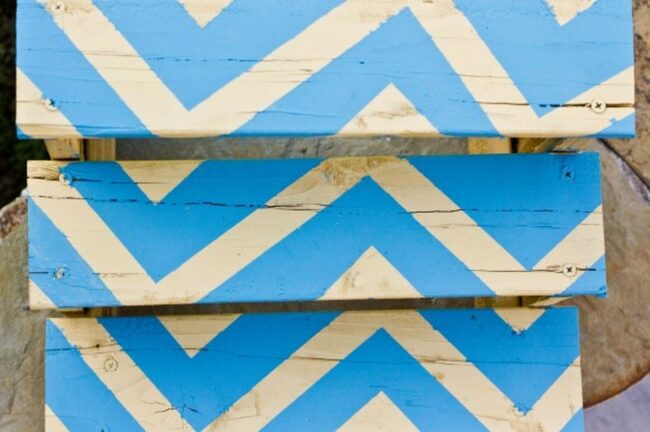 Blue Chevron Wood Canvas