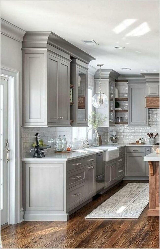 Bright Gray Farmhouse Kitchen
