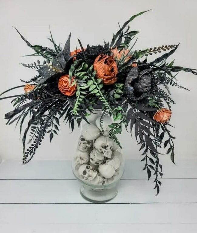 Spooky Orange Skull Centerpiece