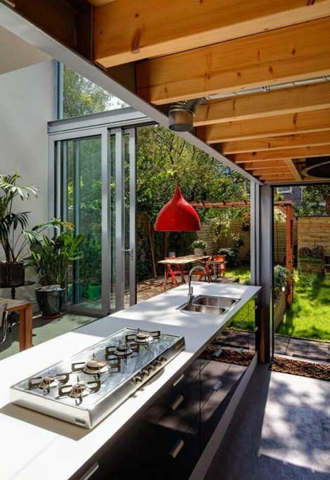 Red-Lit Garden Kitchen