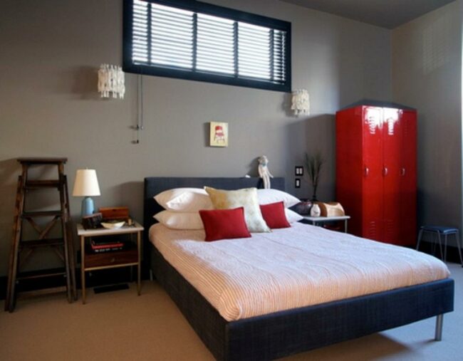 Gray Bedroom, Red Accents