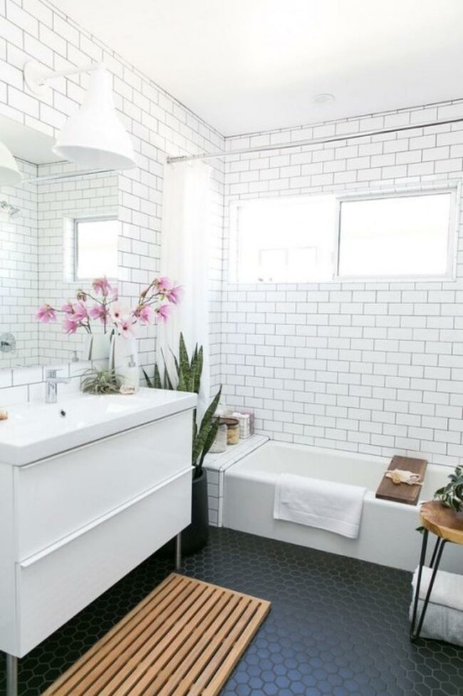 White Tiles Dark Hexagon Floor