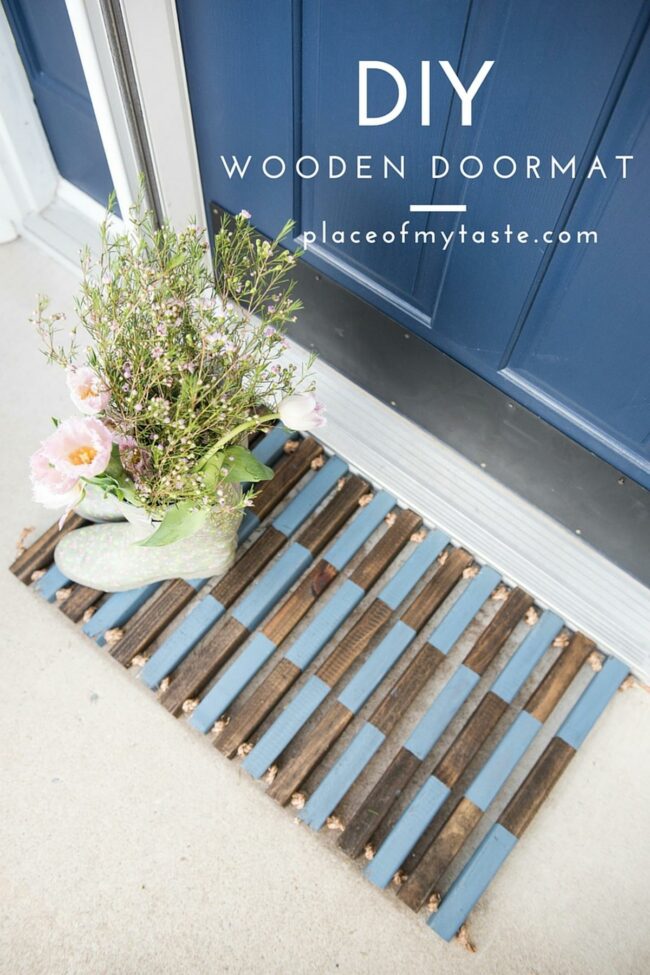 Blue Wood Doormat Bloom