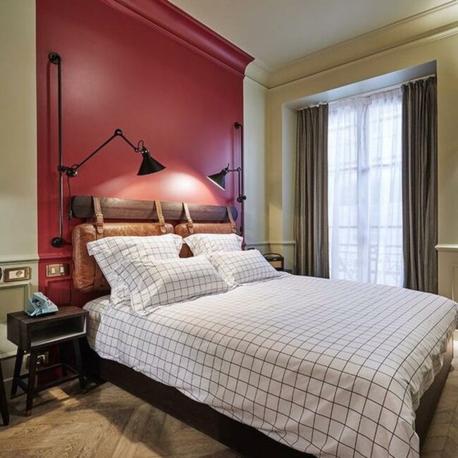 Crimson Checkered Bedroom