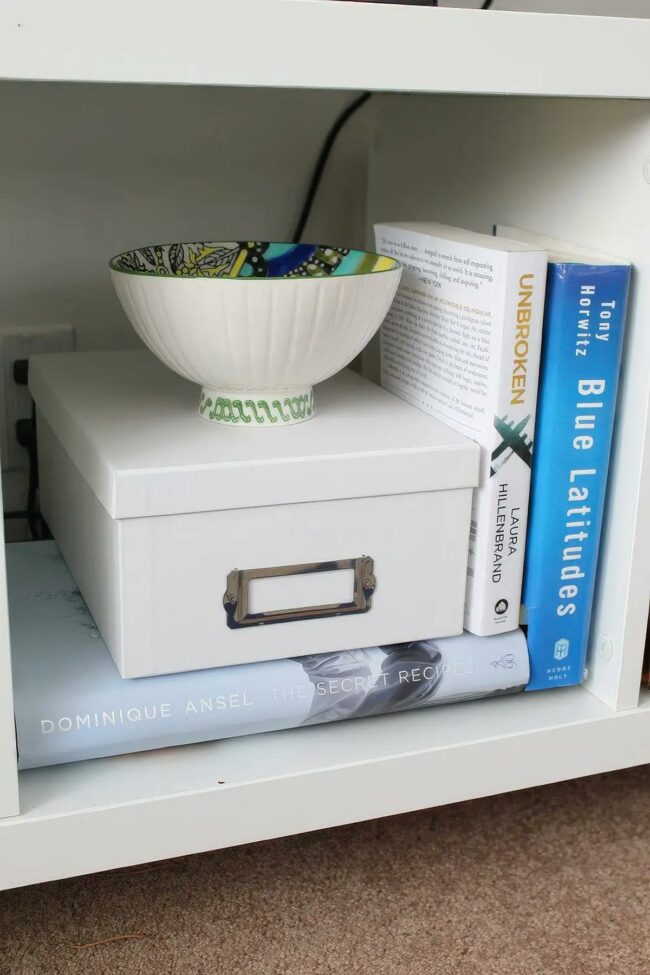 Labeled White Storage Shelf
