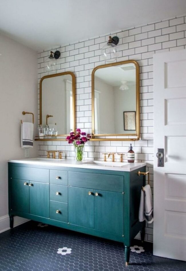 Teal Vanity Gold Mirror Elegance