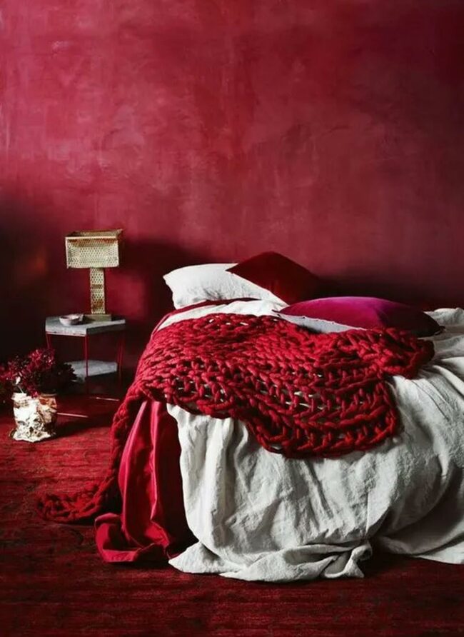 Red Walls Textured Bedroom