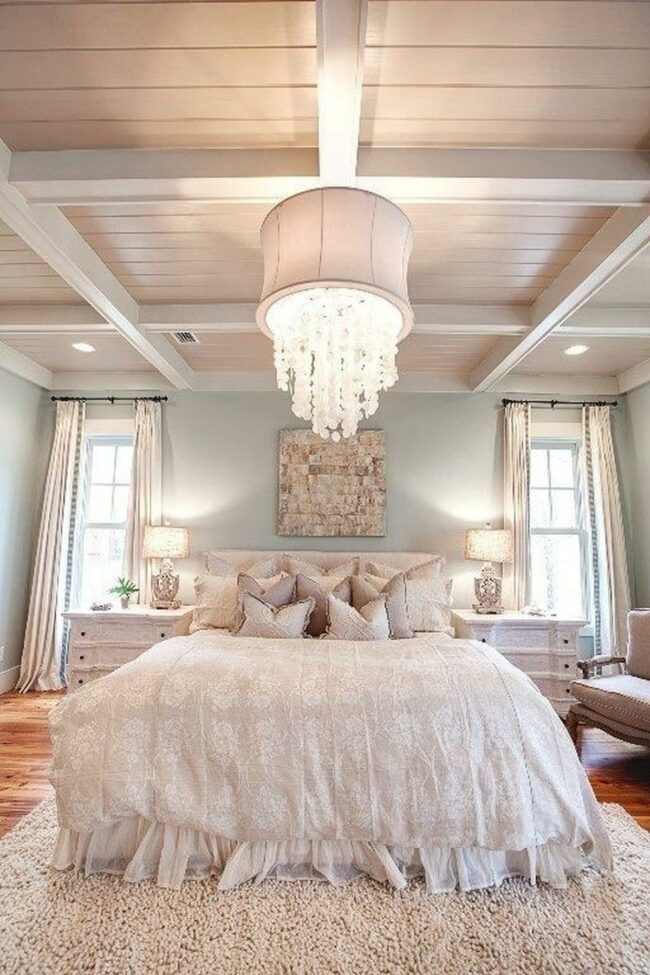 Shell Chandelier Farmhouse Bedroom