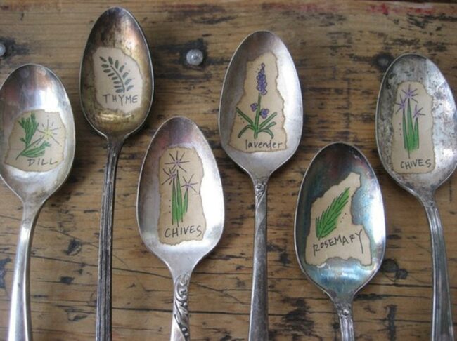Herb-Marked Silver Vintage Spoons