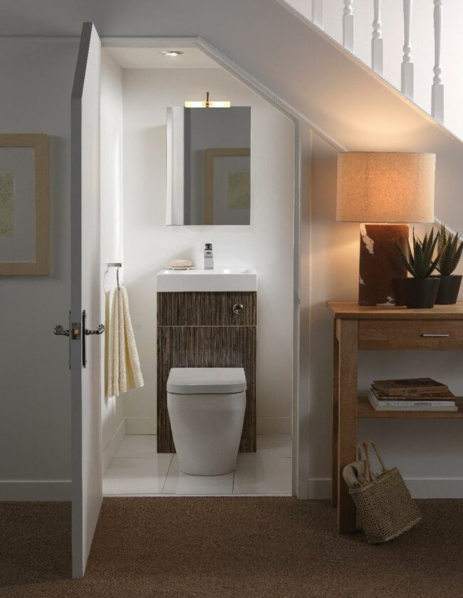White Wood Stair Bathroom
