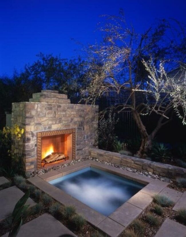 Moonlit Stone Fireplace Retreat