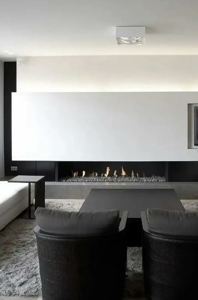 Monochrome Minimalist Fireplace Lounge