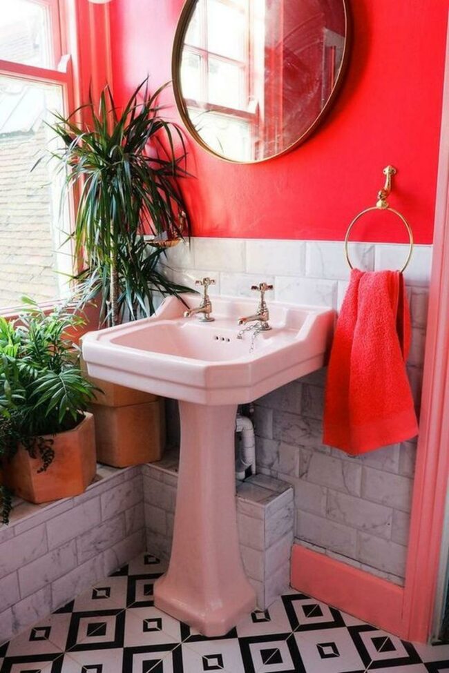 Bold Red Walls Bathroom