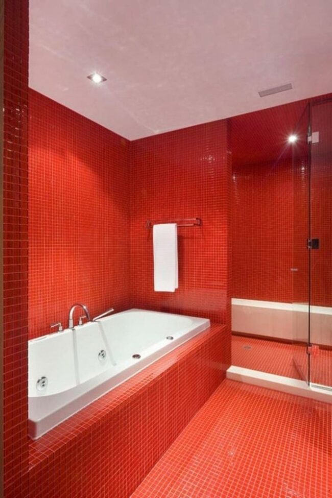 Energizing Red Tiles Bathroom