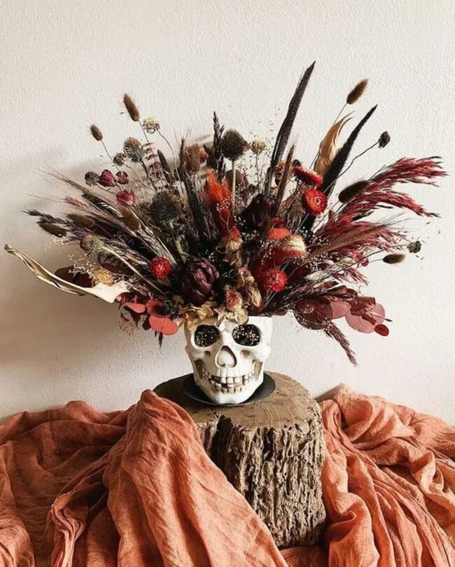 Red Skull Floral Display