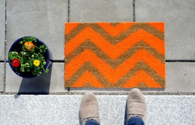Zigzag Orange Doormat Welcome