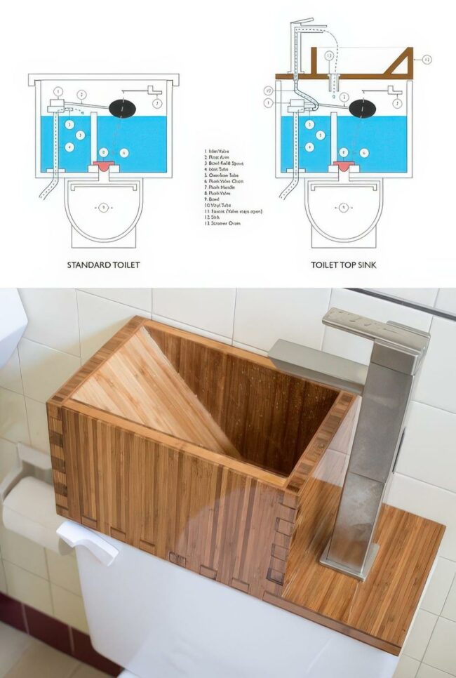 Wooden Sink Meets Toilet