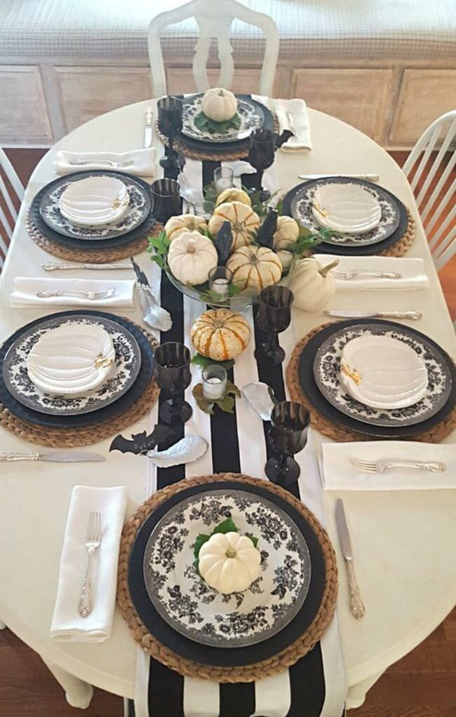 Black White Pumpkin Tablescape