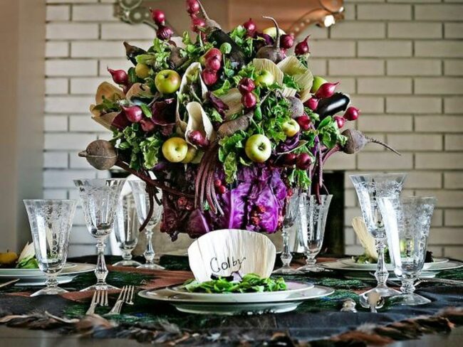 Green Apples Purple Centerpiece