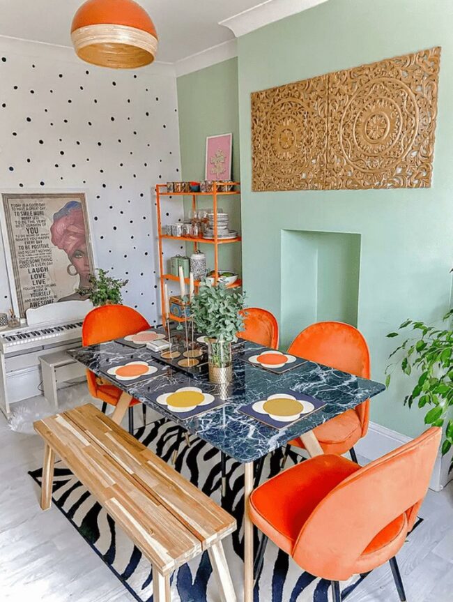 Orange Chairs Zebra Rug Drama