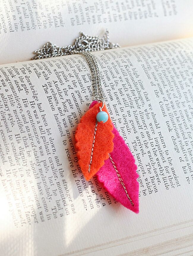 Pink Felt Leaves Silver Chain