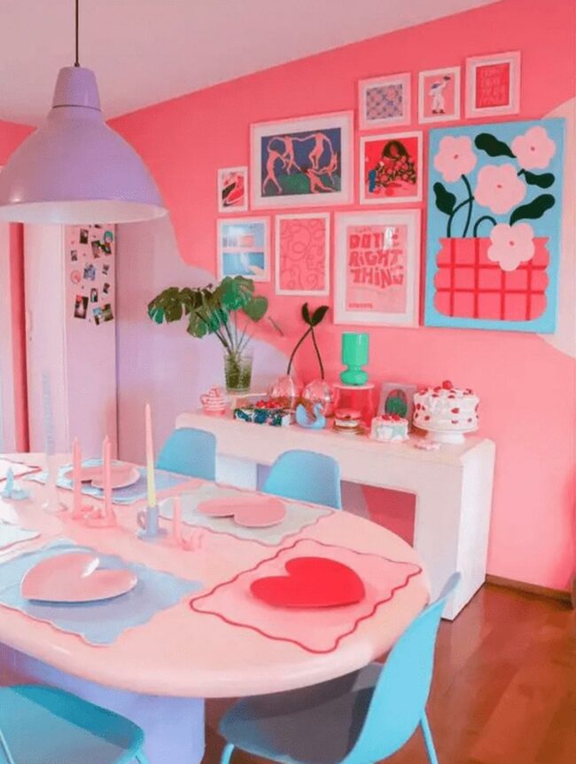 Pink Walls Heart Playful Dining