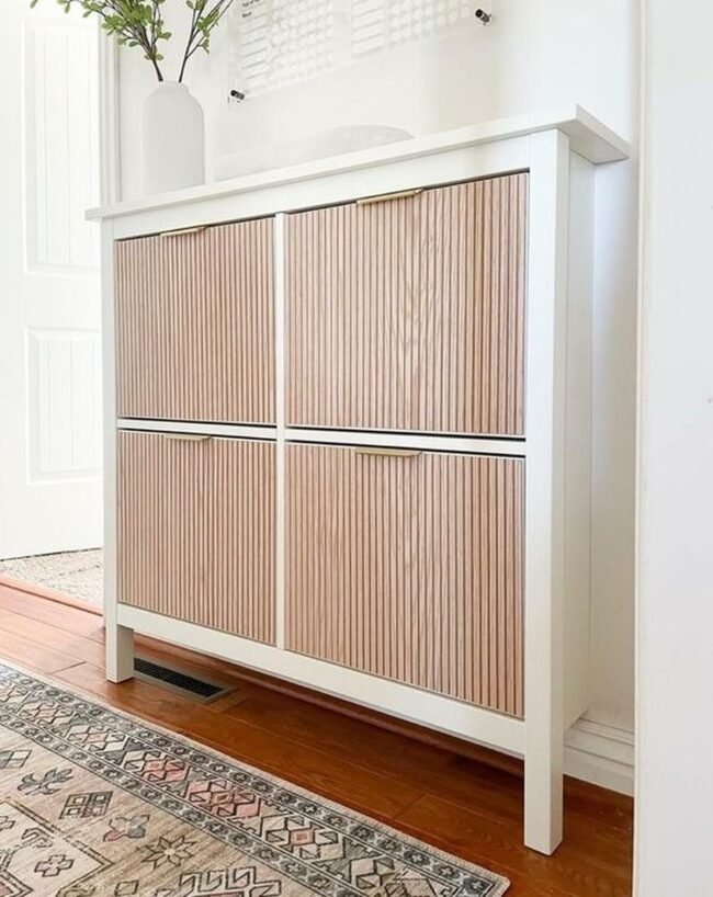 Wooden Slats White Cabinet