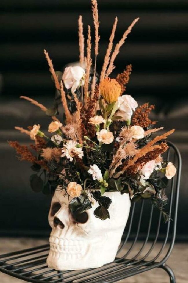 White Skull Floral Vessel