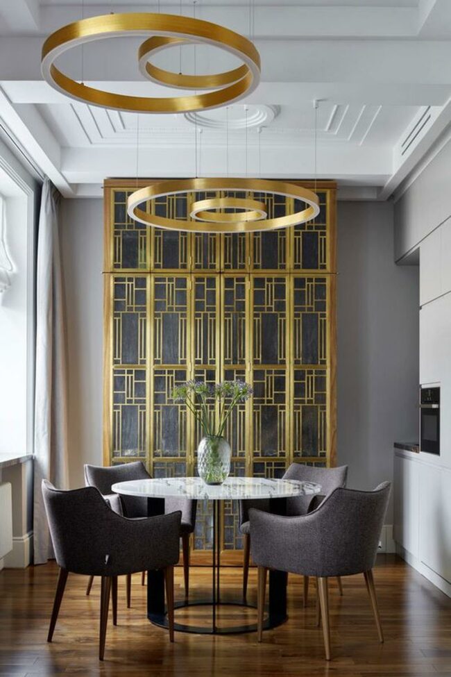 Golden Geometric Panel Dining
