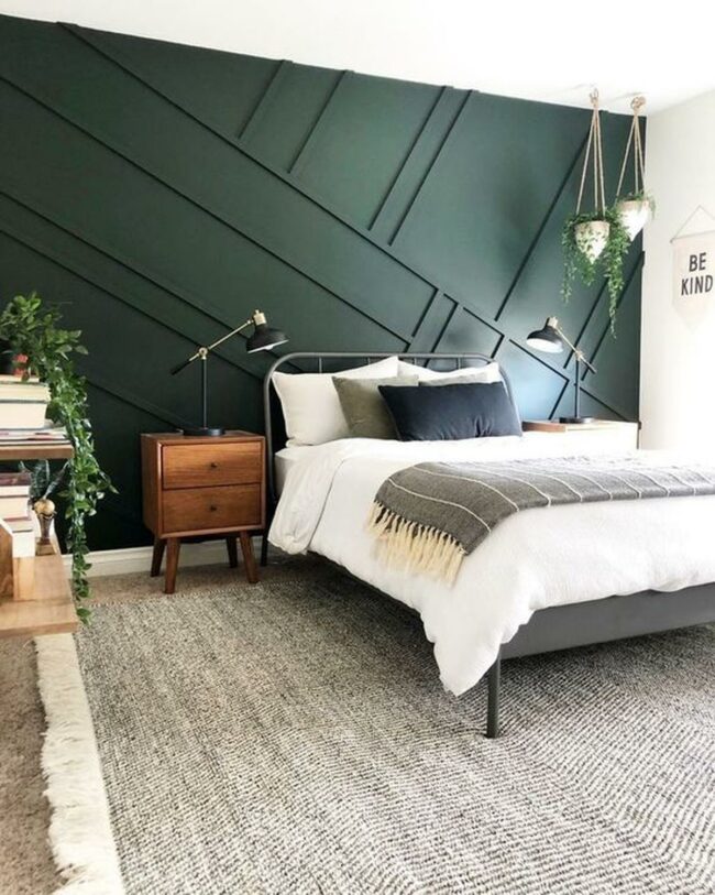 Green Diagonal Drama Bedroom