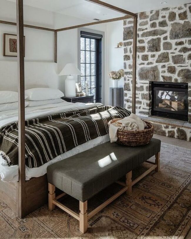 Stone Fireplace Bedroom Sanctuary