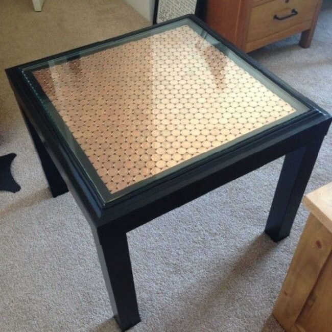 Glass-Topped Wooden Coin Table