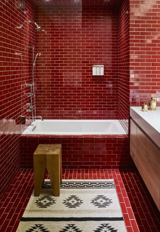 Bold Red Tiles Dramatic Bathroom